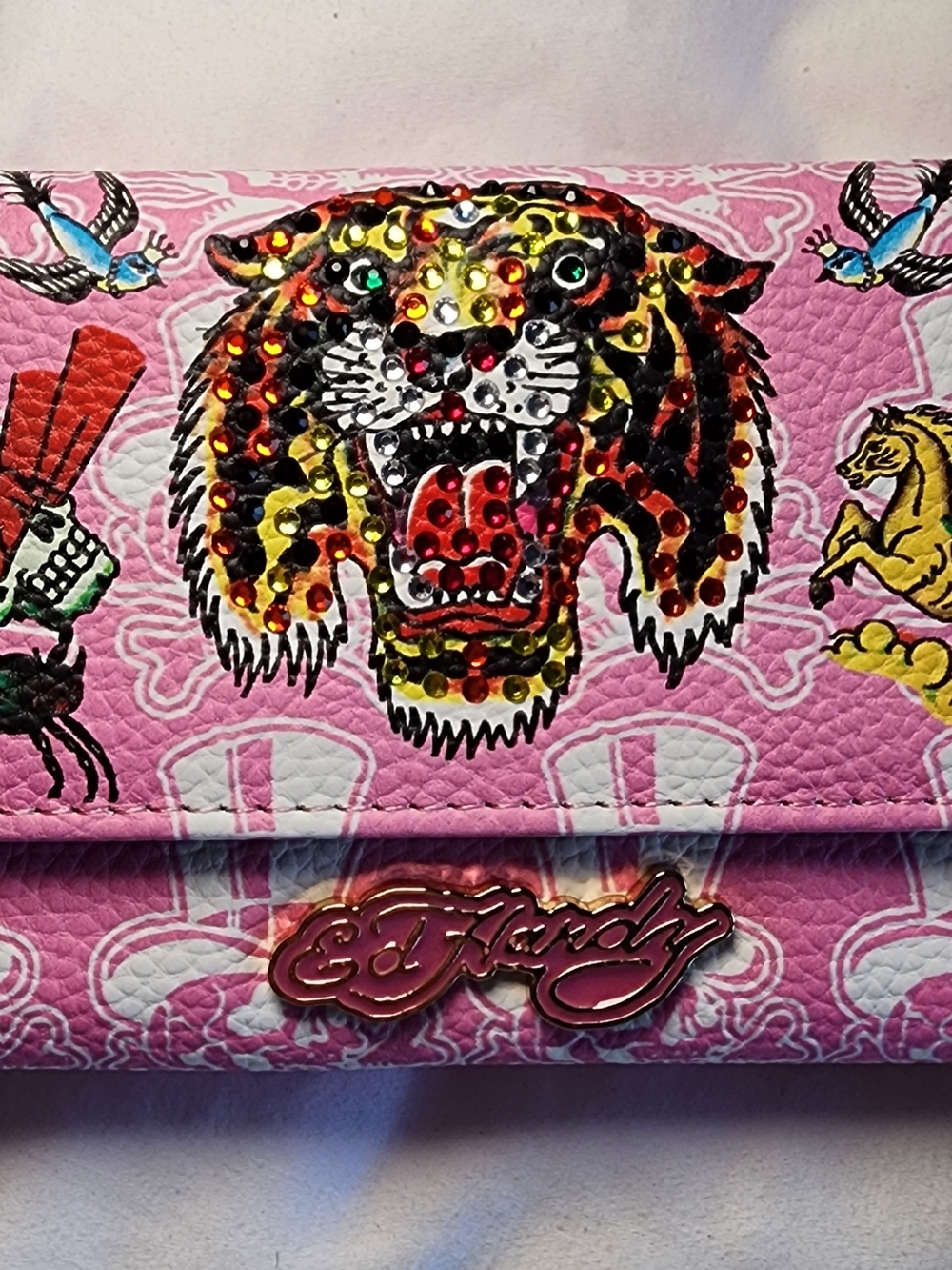 Ed Hardy Rhinestone Tiger Wallet – Y2K Pink Statement 💗